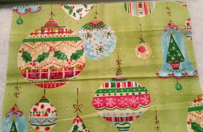 Fabric Spectrix "Ornaments" Small-Big Colorful Bulbs on Chartreuse 28" sq $4.95 - Image 1 of 4