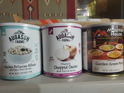 Lote de 3 alimentos liofilizados de emergencia Mountain House/Augason Farms #10 #86 Foto 1 de 3