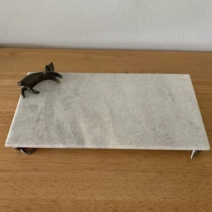 Vintage Michael Aram Cat and Mouse Cheese Board Marble and Bronze - Picture 1 of 10