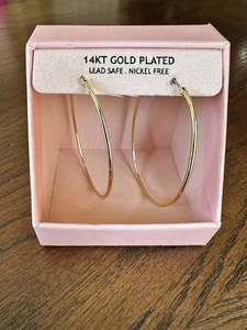 House of Harlow 1960 14KT Gold Plated Hoop Earrings Nickel Free Large Hoops New - Picture 1 of 6