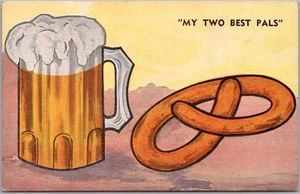 KROPP LINEN Comic Postcard "My Two Best Pals" Pretzel & Beer Milwaukee Wisconsin - Picture 1 of 2