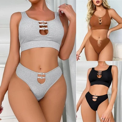 Sexy Sujetador Panty 2 Piezas Lencería Conjuntos Pijamas Suaves Para Mujer Sexy Prendas para Dormir Bikini Foto 1 de 4