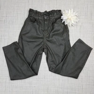 ZARA Coated Paperbag Olive Green Pants 4 - Picture 1 of 8