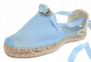 DE OSU -SPAIN - Girls Blue Espadrilles w Ribbons & Roses -European Shoes Sz 7-10 - Picture 1 of 5