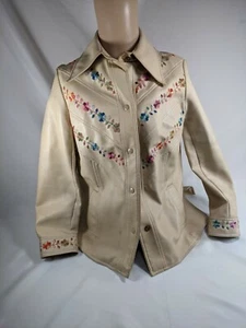 VINTAGE VINYL 70s Embroidered Butterflies and Flowers Snap Western Jacket S/M - Picture 1 of 12