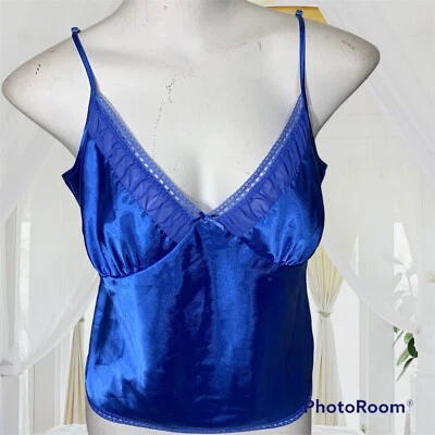 Enchanting Liquid Satin Cami Top Camisole Shirt Size Medium Glossy Sapphire Blue - Image 1 of 4