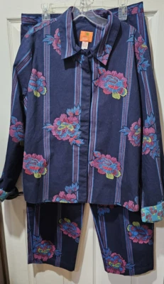 复古 Hearts Of Palm 海军蓝花卉夹克和裤子套装 16/18 — 第 1/4 张图片