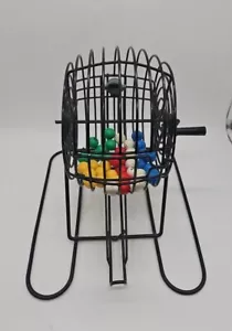 Vintage Metal Bingo Game Cage Spinner Basket INCOMPLETE Only 42 Balls - Picture 1 of 7