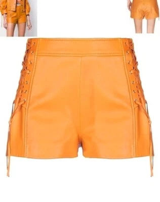 NUEVO JUST CAVALLI PANTALÓN CORTO DE CUERO NARANJA PARA MUJER TALLA IT 48 orig. $525 Foto 1 de 4