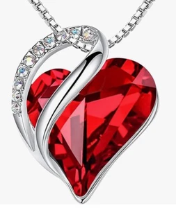 Heart Birthstone Necklace -Love-Pendant With Lighted Gift Box Valentines Day - Picture 1 of 14