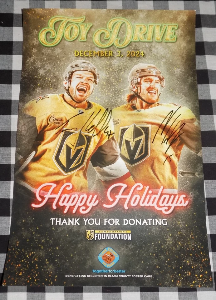 Tomas Hertl Noah Hanifin Signed Las Vegas Golden Knights 11x17 Toy Drive Poster - Image 1 of 1