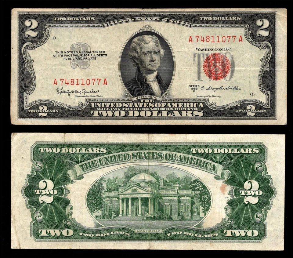 US $2.00 (Red Seal) Note - 1953C - Circulated - Image 1 of 1
