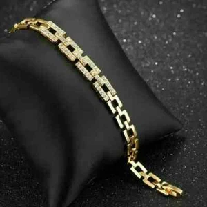 8 Ct Round Cut Lab Created Diamond Men's Tennis Bracelet 14k Yell Gold Plated 8" - Picture 1 of 6