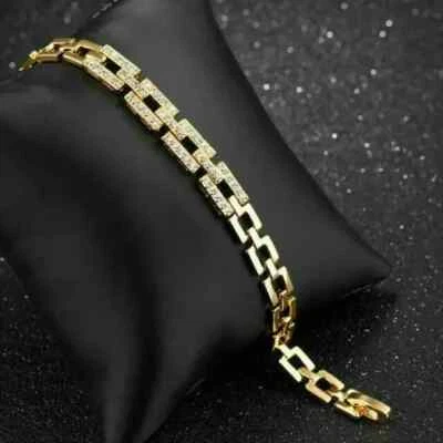 8 Ct Round Cut Lab Created Diamond Men's Tennis Bracelet 14k Yell Gold Plated 8" - Image 1 of 4