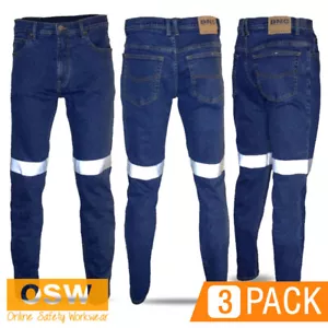 3 x MENS Denim Stretch SLIM Fitted SupaFlex Reflective Taped Work Jeans DNC 3348 - Picture 1 of 5