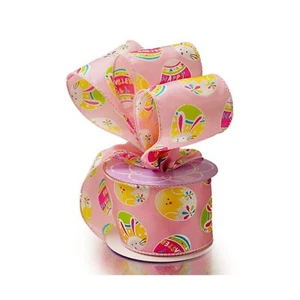 Decorated Easter Egg Wired Ribbon - Pink - 2 1/2in. x 10 Yards (pm566012501) - Picture 1 of 1