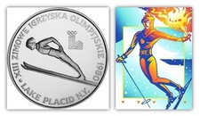 XIII Winter Olympics Torch Below Skier Poland 200 Złotych 1980 Silver Coin