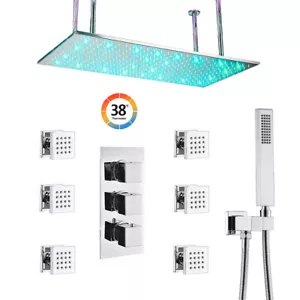 Thermostatic Shower Faucet Set 32“x16” LED Rain Head Combo Massage System Chrome - Picture 1 of 9