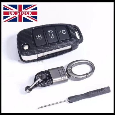 Kohlefaser Fernbedienung Klapp Schlüssel Abdeckung für Audi Schutzhülle Skin - Bild 1 von 4