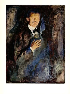 1970 Vintage EDVARD MUNCH "SELF-PORTRAIT #1" COLOR offset Art Lithograph Print - Picture 1 of 2