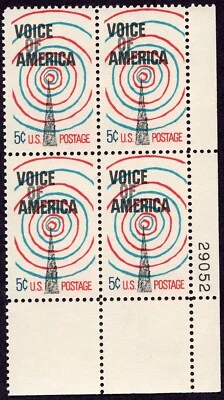 Scott #1329 Voice of America Plate Block of 4 Stamps - MNH - Image 1 of 2