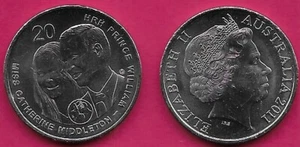 AUSTRALIA 20 CENTAVOS 2011 UNC 1 AÑO TIPO, BODA REAL, PRÍNCIPE WILLIAMS Y CATHER - Imagen 1 de 1