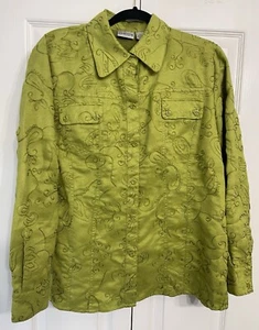Chico’s Womens Green Size 2 Floral/Paisley Button Up Long Sleeve Blouse - Picture 1 of 8