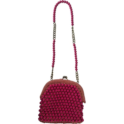 LEWIS IMPORTS Bolso de Mano de Noche Cierre de Beso DIVERTIDO VINTAGE ROSA Cuentas Cadena Dorada ITALIA Foto 1 de 4