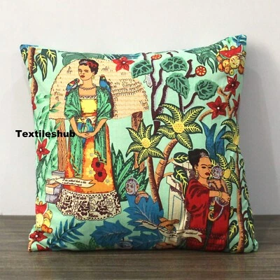 Indische Grüne Frida Kahlo Baumwolle Kissenbezüge Kissenbezug Heimdekoration - Bild 1 von 4