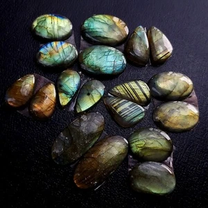 Lote de 9 pares de piedras preciosas de labradorita natural lisas de 103 quilates 24x11 15x9 mm #R-13232 - Imagen 1 de 10