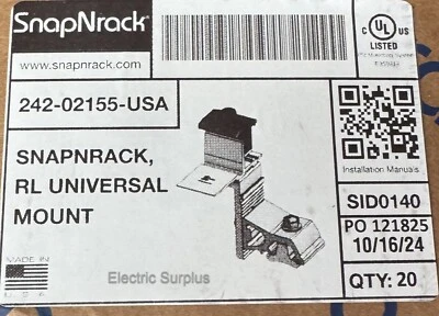ULTRA SnapNrack, RL Universal, Mount, 242-02155 (BOX OF 20 PCS)