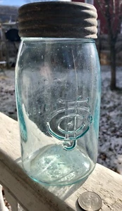 Scarce Fruit Jar MASON’S IMPROVED WITH CJF ON BACK CJF LID GRD LIP - Picture 1 of 7