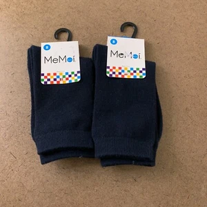 Memoi Youth Shoe Size 1-2.5 Navy Cotton Crew Socks MK-5104 2 Pair NWT - Picture 1 of 4