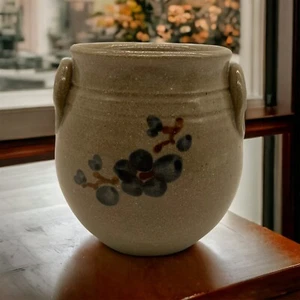 Jugtown Ware Pottery Vtg 1983 4” Vase Pot Urn Ear Handle Blue Flowers Salt Glaze - Picture 1 of 13