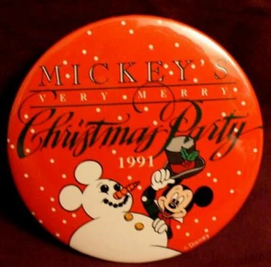 WDW Mickey's Very Merry Christmas Party Mickey Mouse 1991 Disney Button - Picture 1 of 1