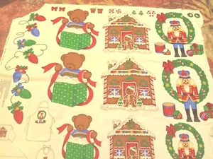 Apliques de Felices Fiestas Panel de Tela Cranston Osos de Navidad Casas de Pan de Jengibre - Imagen 1 de 9