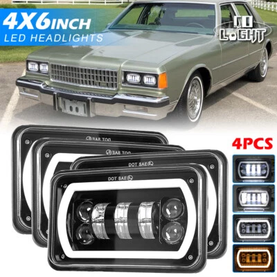 Faros LED halo ámbar/blanco DRL para Chevrolet Caprice 1977-1986 4 piezas 4x6" Foto 1 de 4