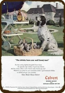 1947 ENGLISH SETTER Dog & CALVERT Whisky Vntg-Look DECORATIVE REPLICA METAL SIGN - Picture 1 of 1