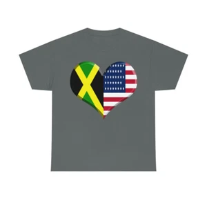 Jamaican American Flag Heart T-Shirt Jamaica Pride USA Pride Jamaican Flag - Picture 1 of 13
