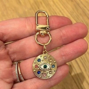 Gold and multicolored rhinestone evil eye purse charm - Picture 1 of 1
