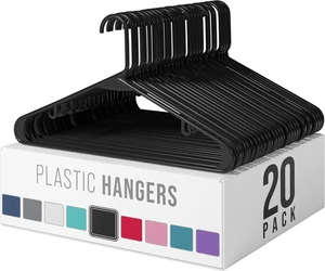 Clothes Hangers Plastic 20 Pack - Black Plastic Hangers - Makes The Perfect Coat - Picture 1 of 12