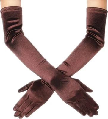 DreamHigh Women's Evening Party Mittens 21" Long Black/White Satin Finger Gloves - Image 1 of 2