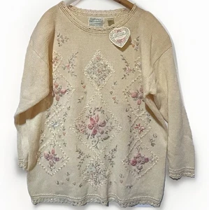 Colleen's Collectables Women's Size Large Sweater Cream Embroidered Knit *Read - Picture 1 of 8