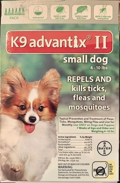 K9 Advantix II Dogs 4-10 lb 6 Pack (6 Month Supply) | Kill Fleas,Ticks,Mosquitos - Image 1 of 2
