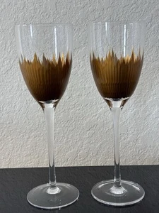 Qualia Lava Oro Elegante Bicchieri Calice Vino 10” Alto 16 oz Set di 2 - Foto 1 di 7