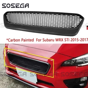 Front Bumper Upper Grille Mesh Carbon Fiber Look For Subaru WRX STI 2015-2017 - Picture 1 of 8