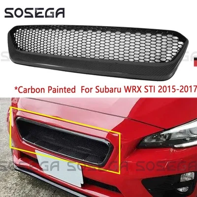 Para-choque dianteiro grade superior malha fibra de carbono aparência para Subaru WRX STI 2015-2017 - Imagem 1 de 4
