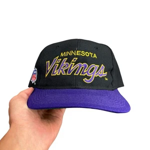 Vintage 90s Minnesota Vikings Hat Cap Snapback Sports Specialties Script Black - Bild 1 von 10