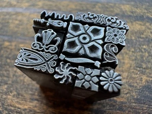Eclectic Collection of 12 Antique all Metal PRINTING BLOCKS Ornate designs - Picture 1 of 8