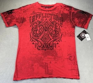 Affliction Herren T-Shirt 2XL Rot Grafik Kurzarm Burnout Style Distressed - Bild 1 von 12
